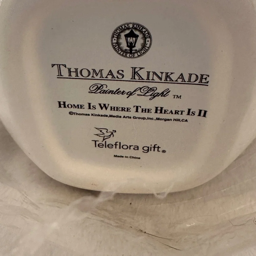 Thomas Kinkade Teapot White New Home Is Where The Heart Is Gold Trim Cottage MCM